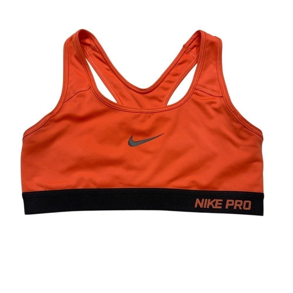Nike Pro Dri-FIT Womens Racerback Sports‎ Bra Orange Black Swoosh Small